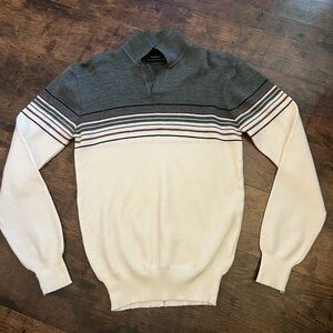 Stafford Crewneck Sweater in Gray and Cream with Stripe Detail